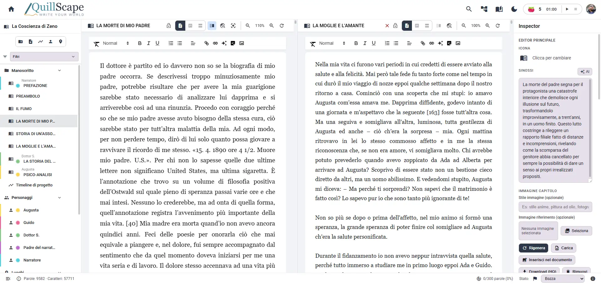 QuillScape editor in modalità tema chiaro con interfaccia pulita e luminosa